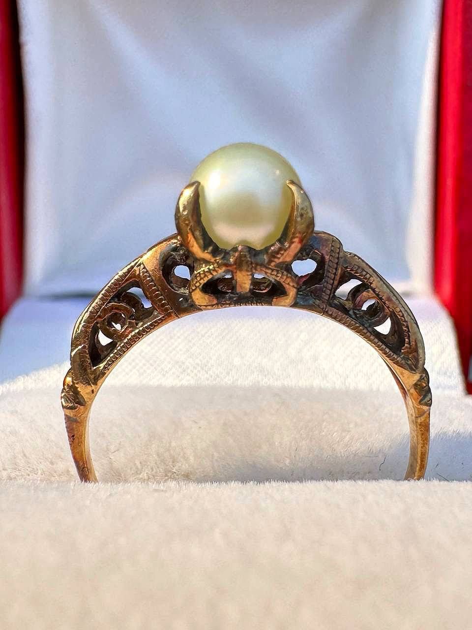 Jewelry 10k Gold 5.7mm Natural Pearl Vintage Art Deco Dragon Claw Ring sz 5.75