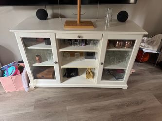 White Wood TV Stand with Glass Doors