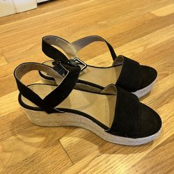 Size 9- Black Suede Platform Wedges 