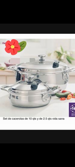 JUEGO DE DOS CASEROLAS DE 10 QT Y 2.5 QT DE ACERO INOXIDABLE 5-PLY VIDA SANA PRINCESS HOUSE 🌻