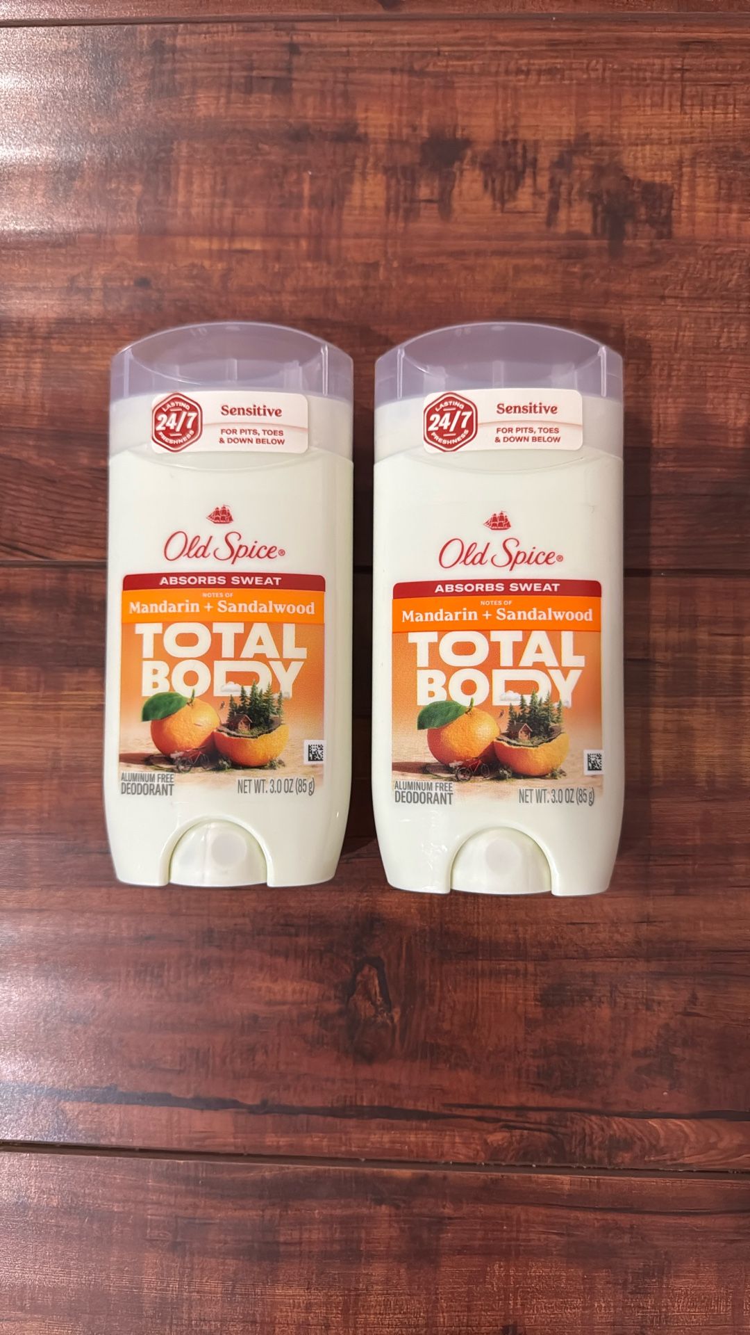 Old Spice TOTAL BODY, ALUMINUM FREE Deodorant; Absorbs Sweat: Notes Of Mandarin + Sandalwood Scent; 3 oz Each (2 For $18)