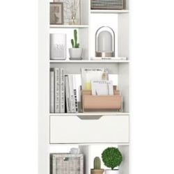 1 PCS 51” Tall Bookcase with Drawer 7 Open Cubes Anti-toppling Kits for Study Home Office W