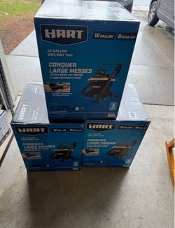 New Hart 12 Gal 6 HP Wet/Dry Vac $50 Each