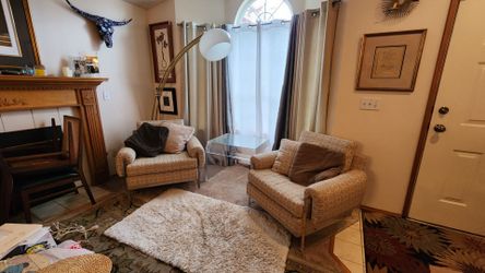 Vintage Kagan Style Lucite Lounge Chairs (Pair) + Side Table & Extra Fabric