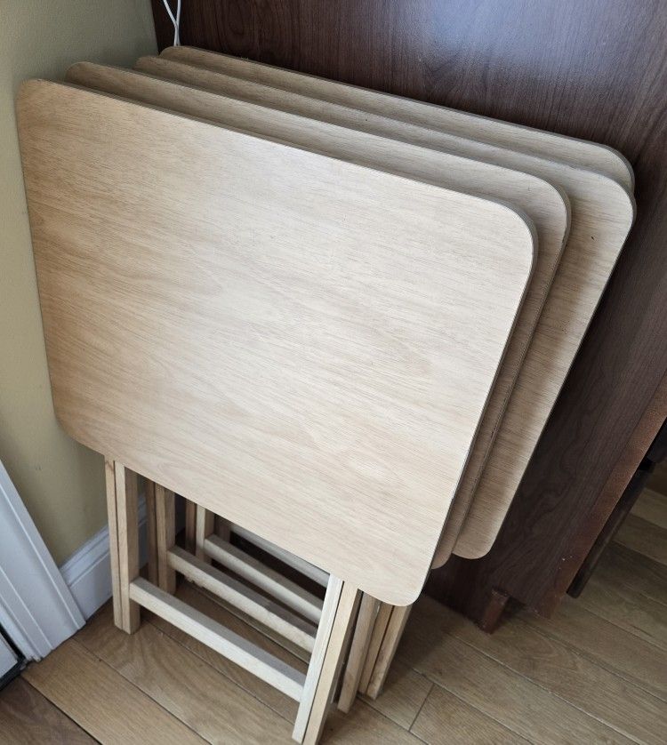 4 Pc Folding TV Tray Table Natural