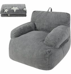 Bean Bag Chairs for Kids with Armrests Blanket, Grey