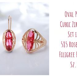 Stunning Pink CZ & Rose Gold Earrings and Ring (8) Set