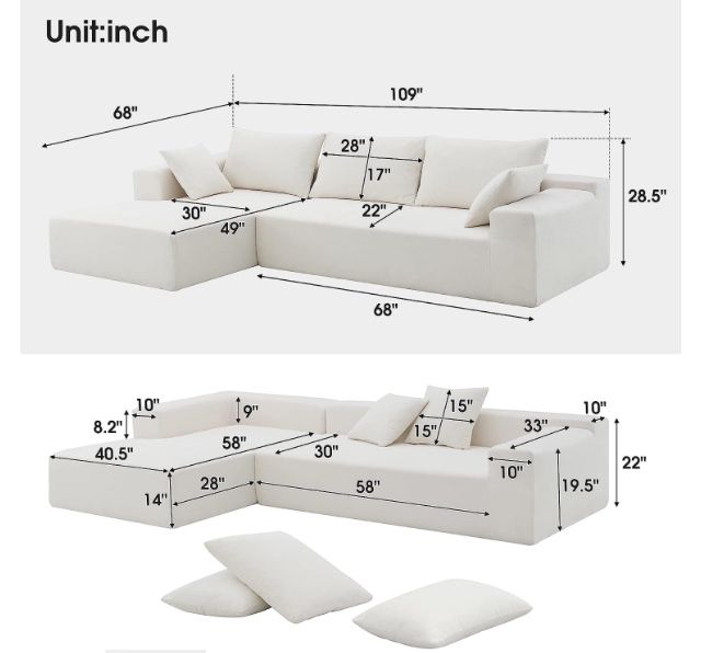 Modular L-Shape Couch, Upholstered Sleeper Sofa