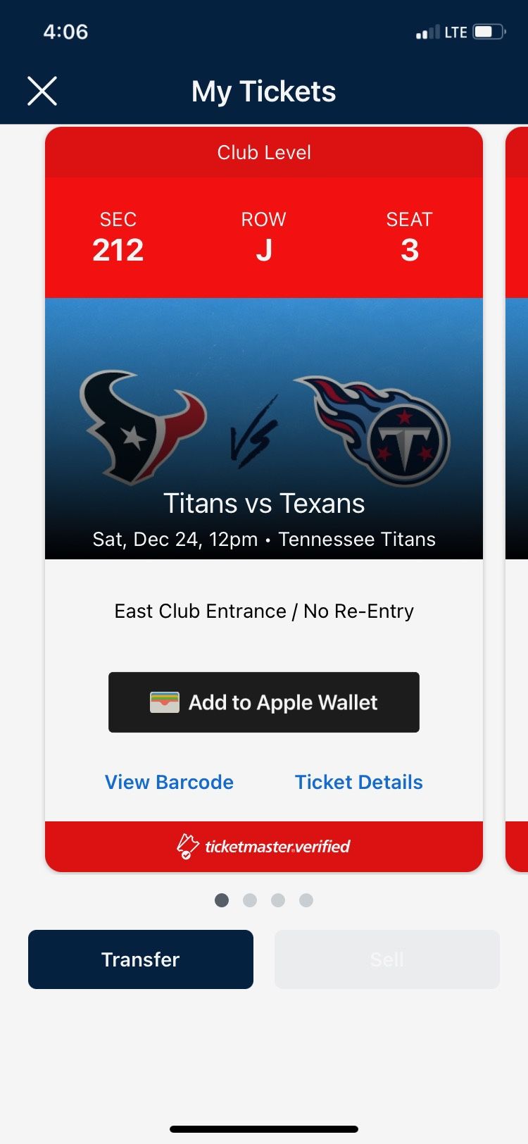 Titans Vs Texans 12/24/22 CLUB LEVEL (DO NOT ASK IF I HAVE TIX TO OTHER GAMES. USE COMMON SENSE )