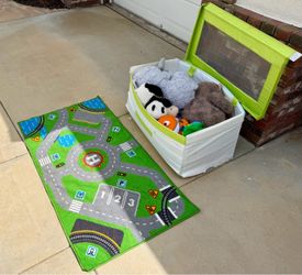 Kids Plush Toys + IKEA Toy Box + Road Play Rug Bundle