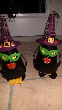 Two new metal 12" Halloween witch bobble heads