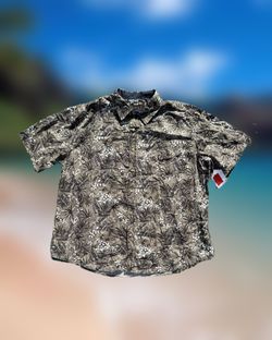 Victory Sportswear Men’s Size XL Olive Brown Floral Button-Up Shirt Short Sleeve