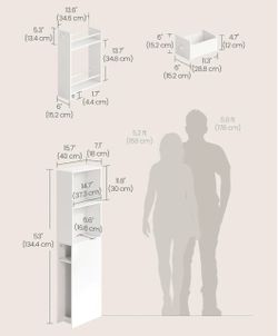 VASAGLE Tall Bathroom Slim Bathroom Storage Freestanding Narrow Cabinet - White