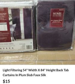 54" Wide X 84" H Light Filtering Single Panel Curtains