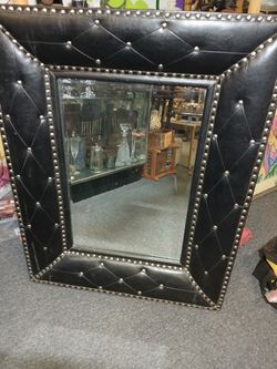Faux Leather And Rivets Mirror 37 In Tall And 29  In Wide