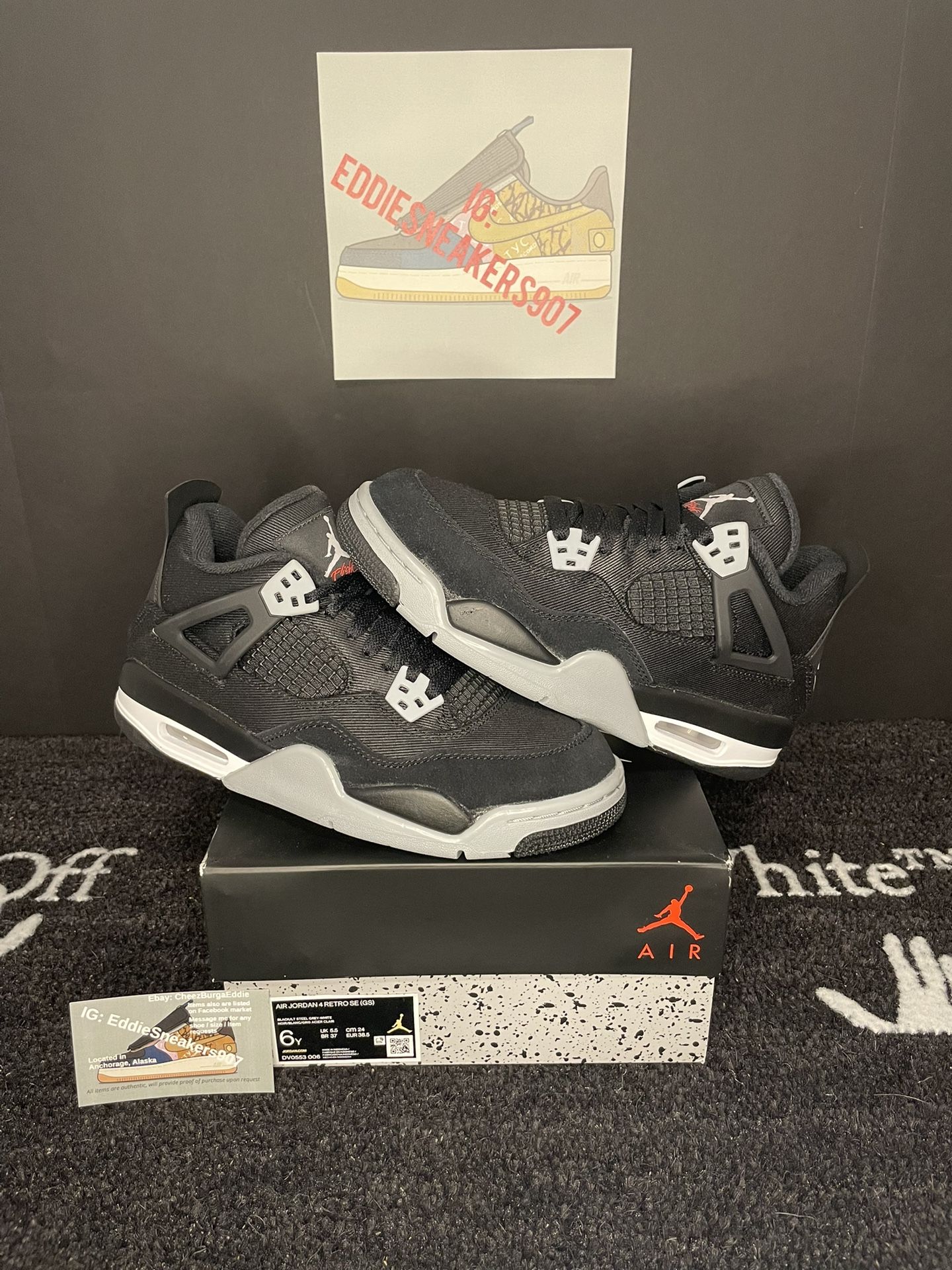 Air Jordan 4 Retro SE “Black Canvas” GS Size 6Y / 7.5W