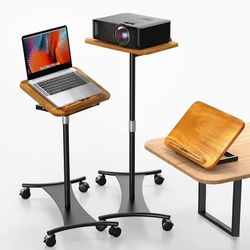 Rolling Laptop Stand, 2 in 1 Dual-use Floor & Desktop, Adjustable Height with 4 Lockable Casters