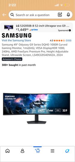 Samsung Odyssey G9 49” curved monitor