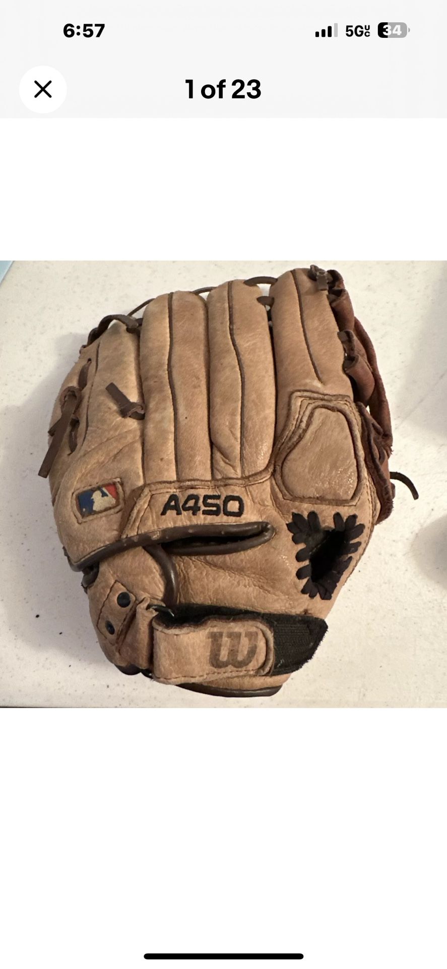 Wilson A450 Leather 11” Baseball Glove and Batting Gloves