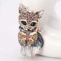 GOLD CRYSTAL CAT BROOCH PIN 🎁 GIFT