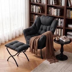 LAZY BUDDY Lazy Chair with Ottoman, Modern Accent Chair with Armrests & Side Pocket, Leisure Single Sofa Armchair, Reading Lounge Chair with Footrest
