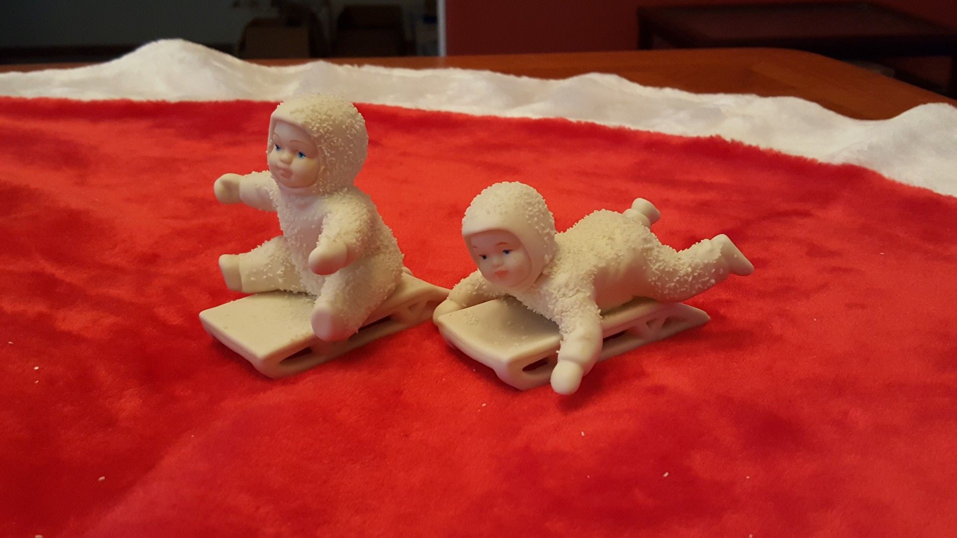 Snowbabies Porcelain Figurines "Give Me A Push and Hold On Tight"