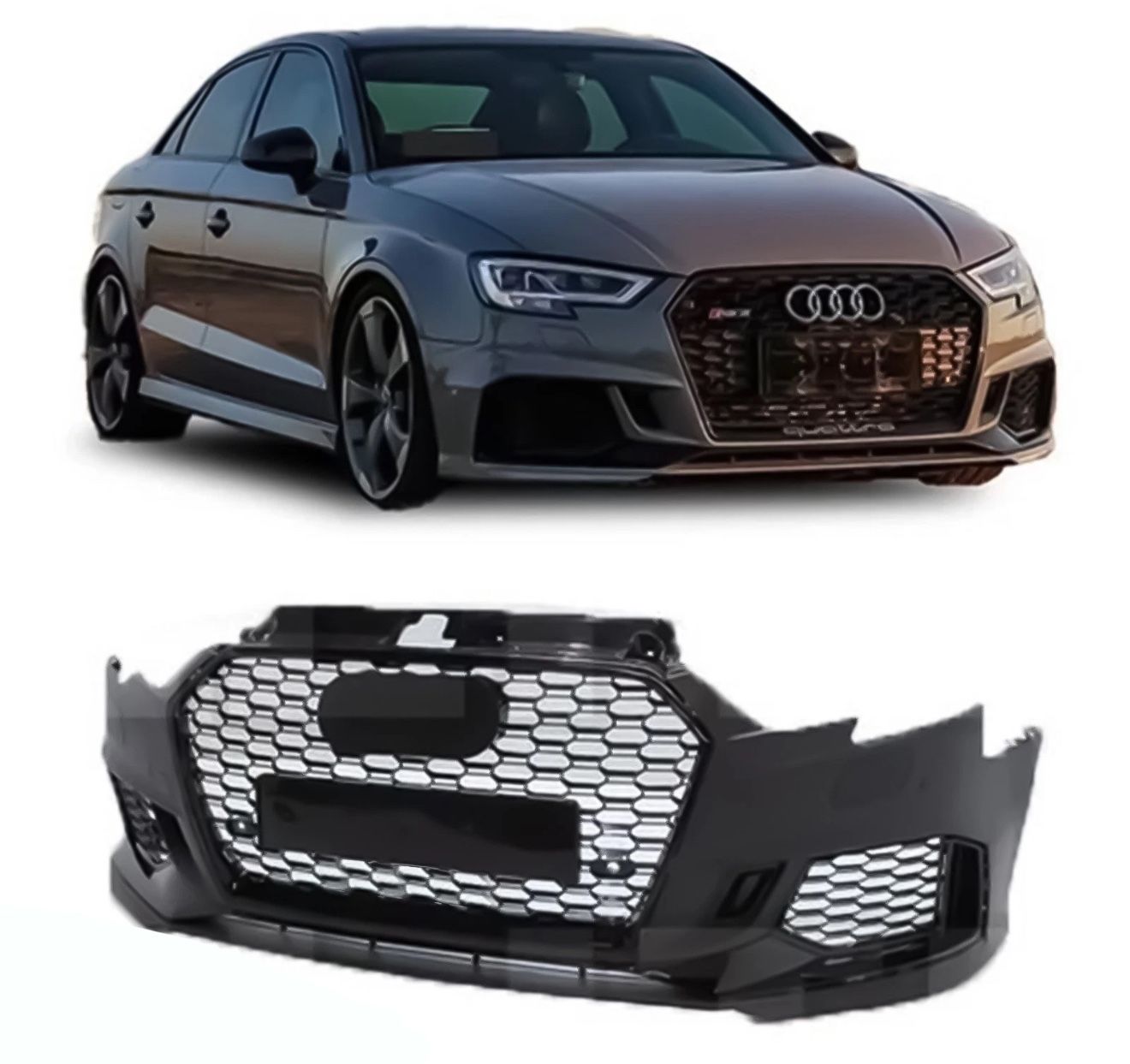 Fits 17-19 Audi A3 Upgrade to RS3 Style Front Bumper Conversion Kit