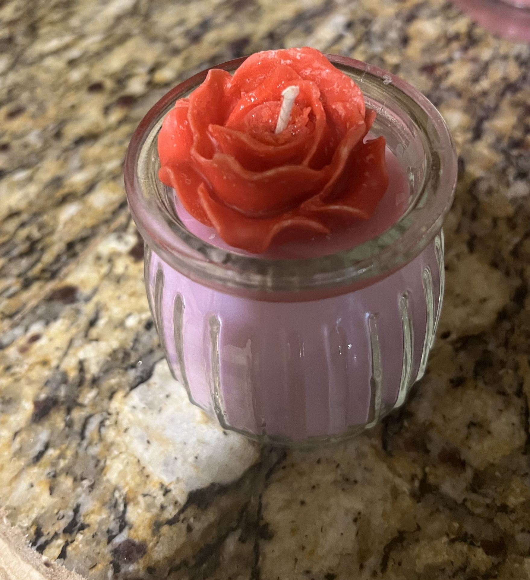 Scented Valentine’s Day Candle Made With Essential Oils With Red Rose On Top