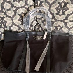 NEW Victoria’s Secret Limited Edition Black Fringe Tote Canvas Trim Handbag