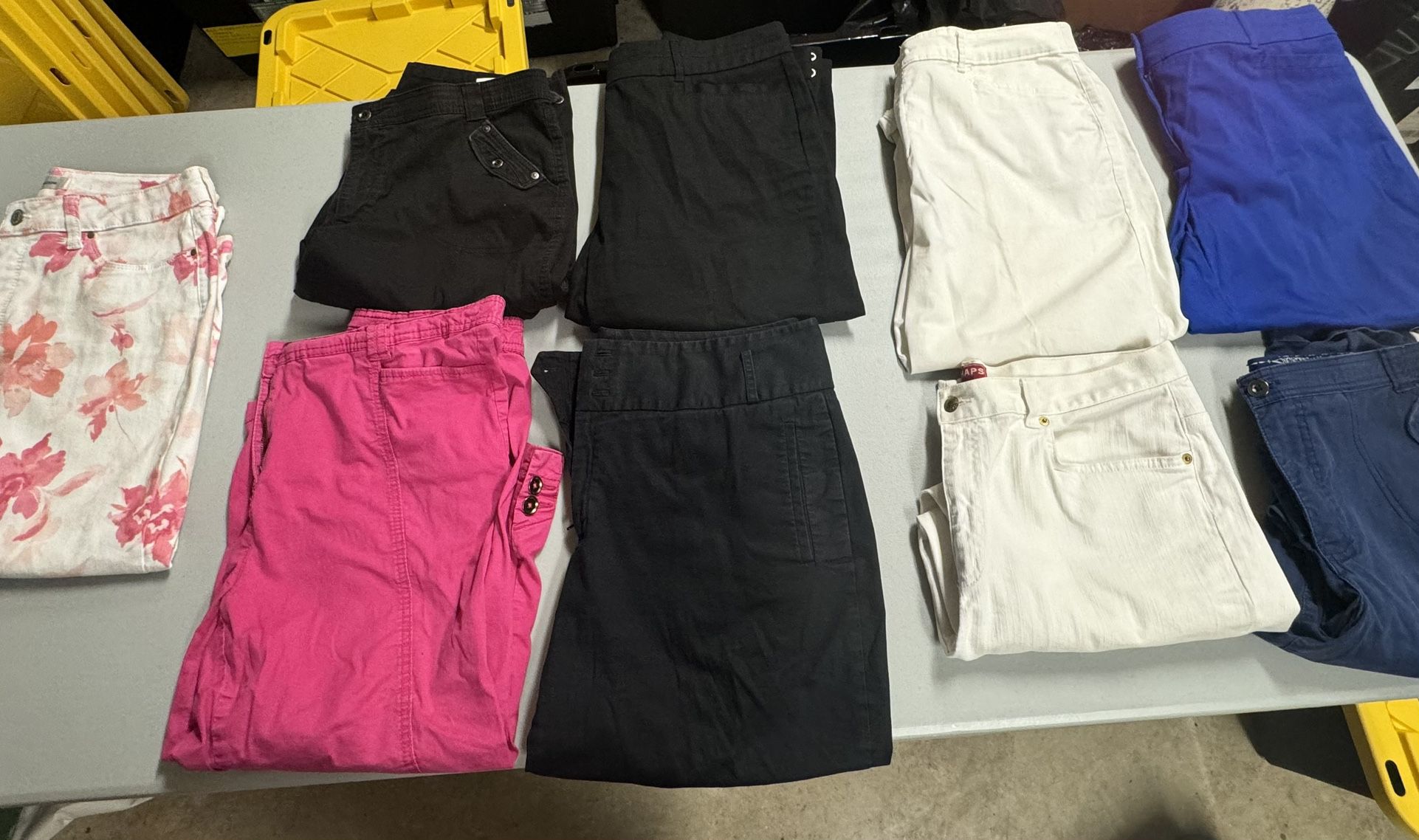 Capris-Size 14-Colors:White w/Pink Flowers; Fuchsia; White(2); Blk(3); Blue (2); $5 ea or 4 for $15