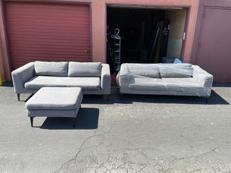Gray Fabric Sofa Set with Ottoman