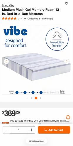 Queen Medium Plush Gel Memory Foam 12 inch - Vibe