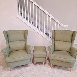 iKea Wing Chair Set with Ottoman