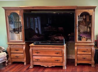 Large solid wood wall unit shabby chic multiple pieces