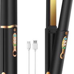 Cordless Hair Straighteners Titanium Portable Flat Iron Wireless Hair Straightener 2 in 1 for Thin Straight Fine Hair Travel Mini Flat Iron Dual Volta