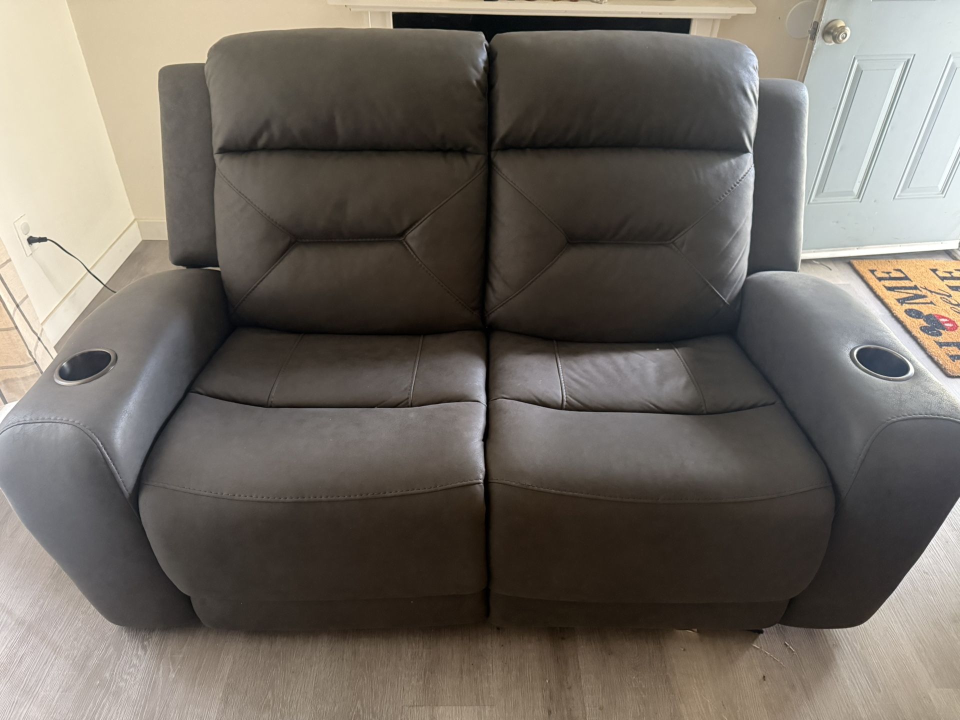 Deluxe Plush Suede Leather Recliner Love Seat 