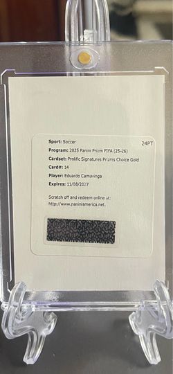 Eduardo Camavinga 2025 Panini Prizm FIFA Prolific Signatures Prizms Choice Gold Redemption Autograph