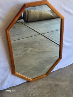 Wood framed 8 sided mirror