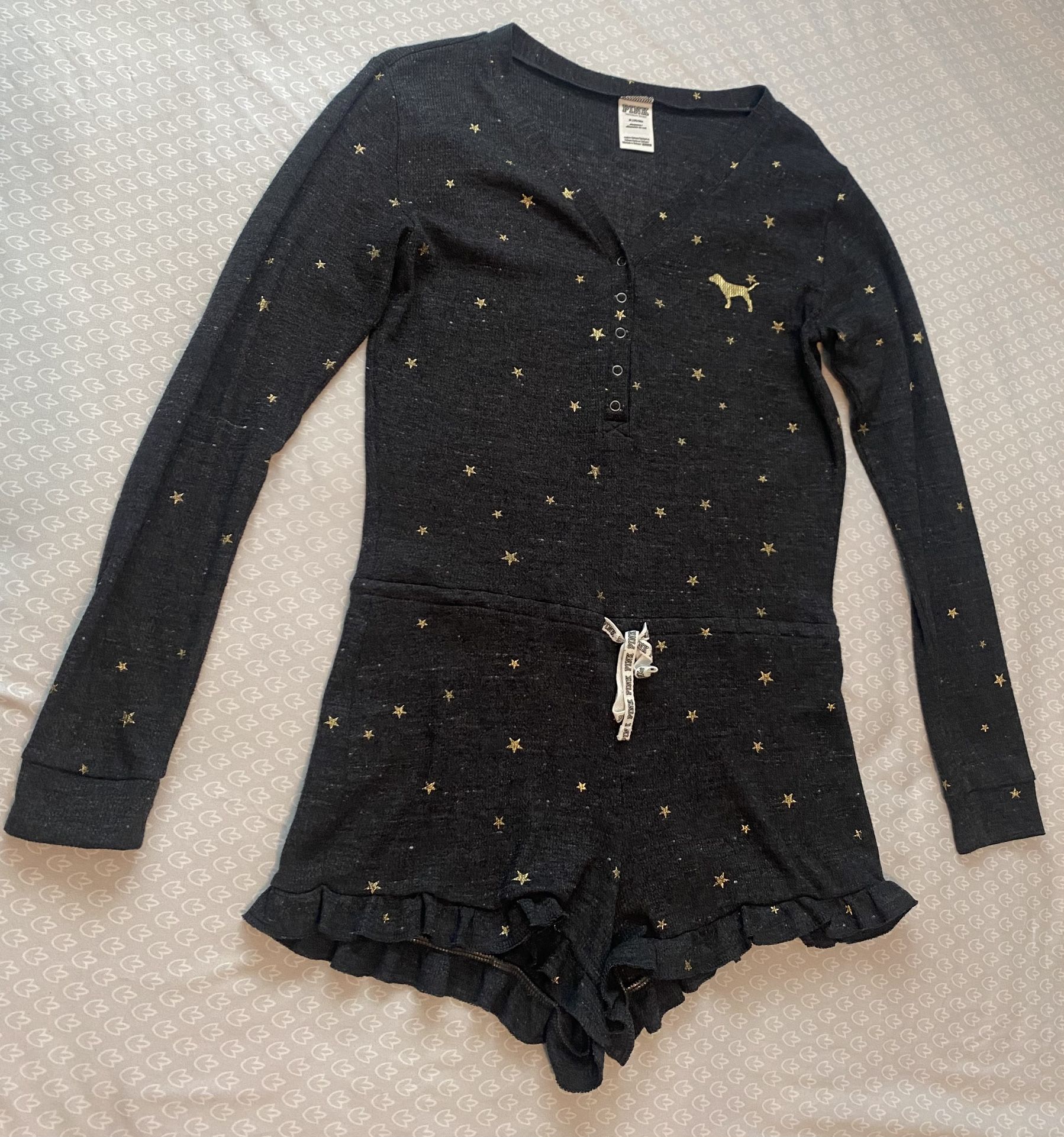 Pink Victorias Secret Gold Stars Pajama Romper Sz M