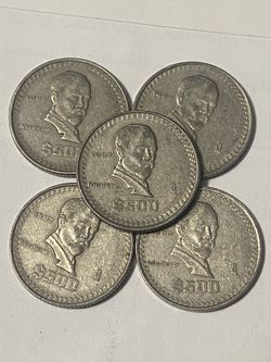 Tengo cinco monedas de Madero de 500 pesos de colección de años viejos para que te acuerdes cuando eras un niño, pido 45 por las cinco monedas, precio