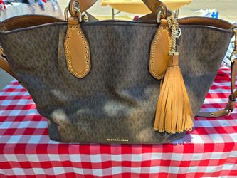 Michael Kors Brooklyn Ladies Large Brown Canvas Satchel Bag