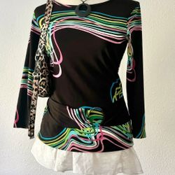 Y2K black and multicolor blouse