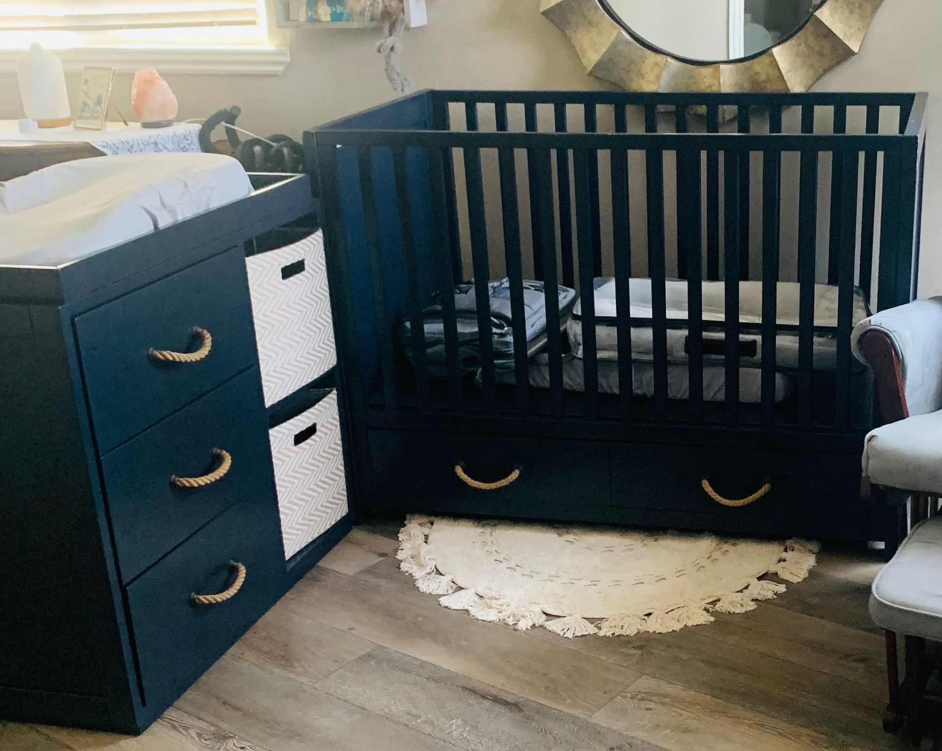 Nautical Baby Crib And Changing Table/Drawers And Storage 