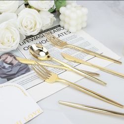 150PCS Gold Plastic Silverware Disposable 