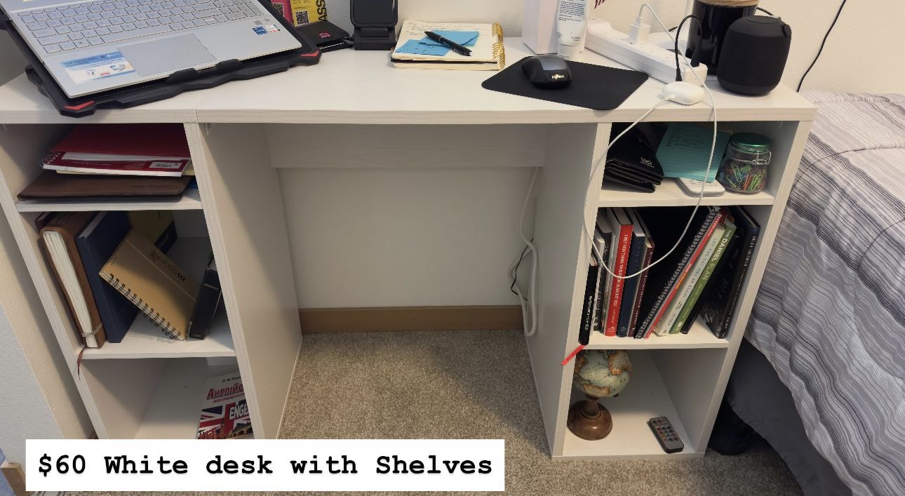 White desk with shelves