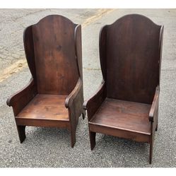 Antique Handmade  Wooden Wing  Back Chairs