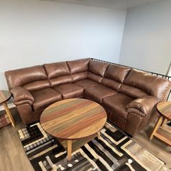 Brown Leather L-Shaped Sectional Sofa