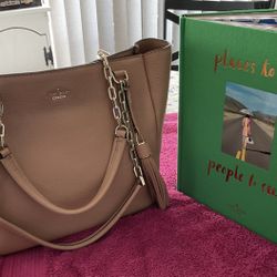 Kate Spade Tan Pebble Leather Zippered Tote and Coffee Table Book