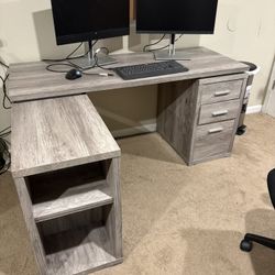 L Shape Desk With Adjustable Shelves And 3 Drawers 