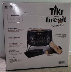TIKI 20" SMOKELESS WOOD BURNING HUDDLE FIRE PIT WITH STAND , REMOVABLE ASH PAN AND WESTHER RESISTANT COVER